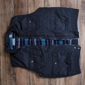 Vintage Timber Trail Flannel Fleece Lined Vest Size Large in Navy Blue